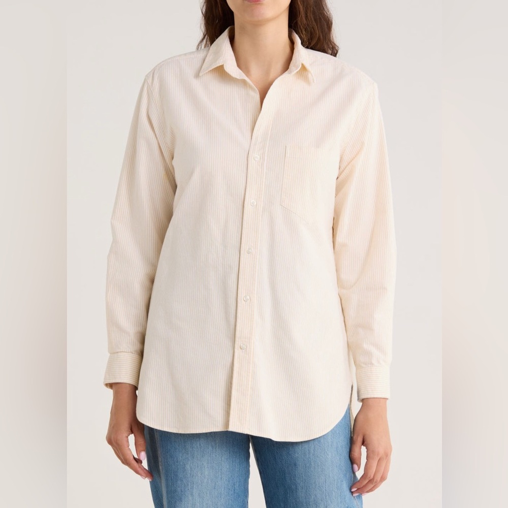 Frank & Eileen Joedy Button Down Shirt Tan/White Flowers